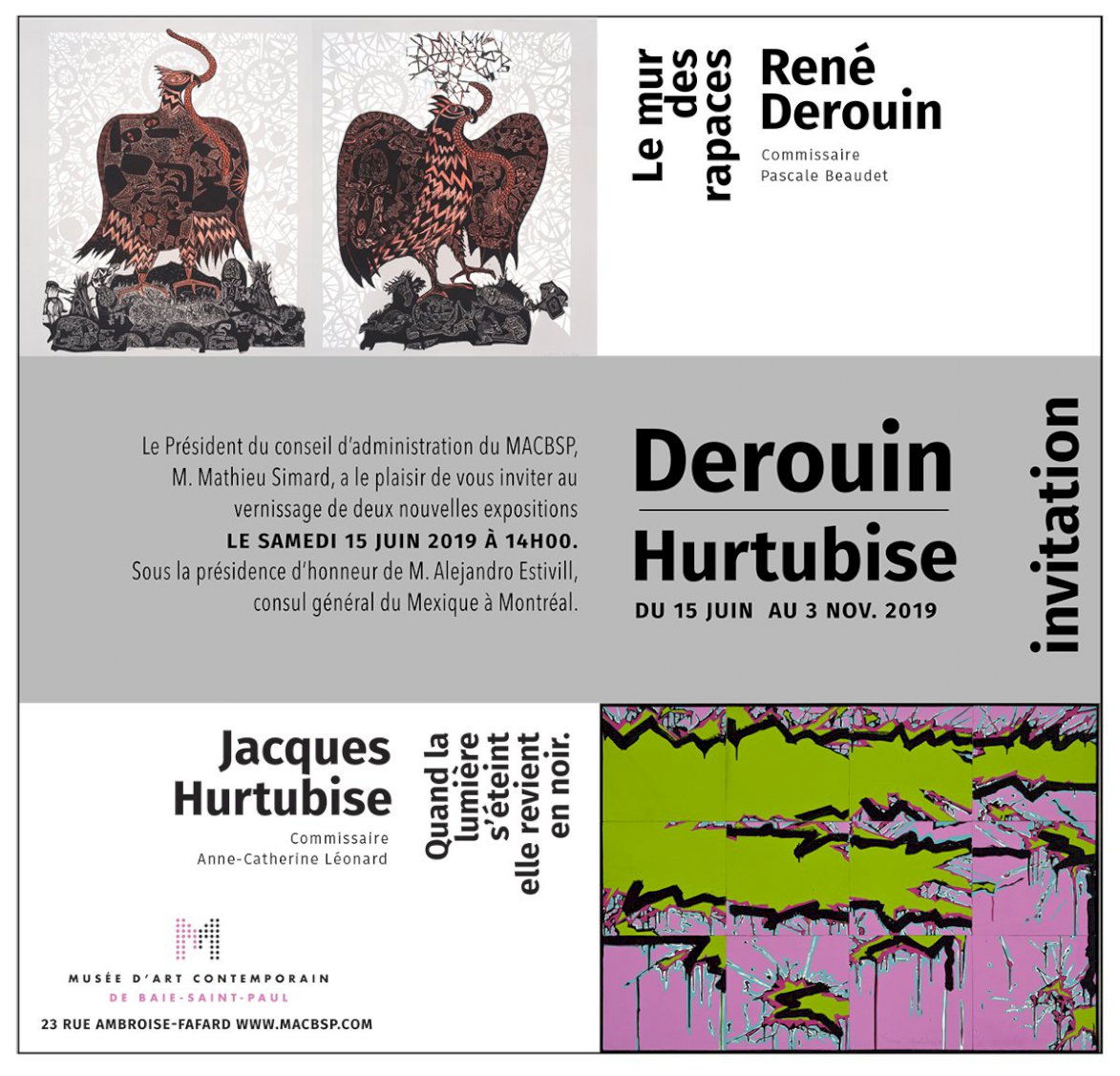 Vernissage des expositions de René Derouin et Jacques Hurtubise